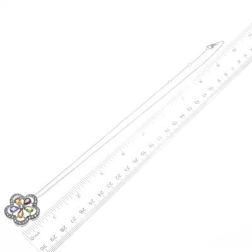 925 Sterling Silver Topaz Garnet Amethyst Citrine Peridot Flower Necklace 16-18" - Picture 3 of 6